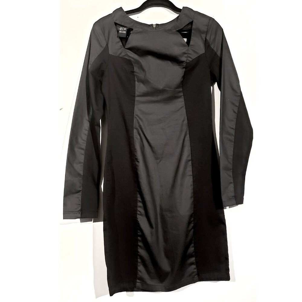 Black Colcii Long Sleeve Leather Look Slimming Dress